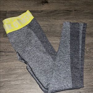 Gymshark Gray Leggings with Yellow Waistband